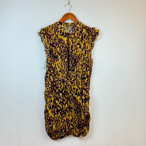 All Saints Hali Pleated Leopard Notes Yellow Multi Mini Dress Size 8 NWT - Picture 14 of 16